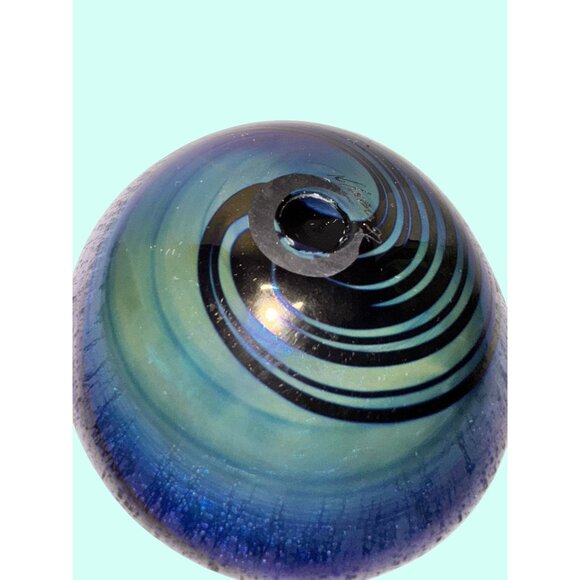 Hand Blown Artist Signed Glass Bowl Iridescent Blue peacock Rogers ? - Picture 4 of 8